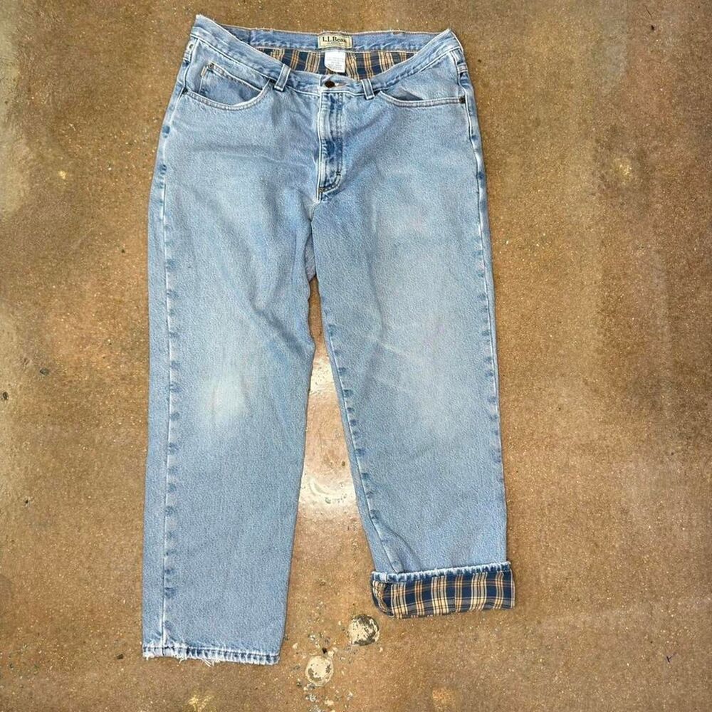 L.L.Bean Flannel Lined Jeans Mens 36x29 Light Wash Denim Workwear